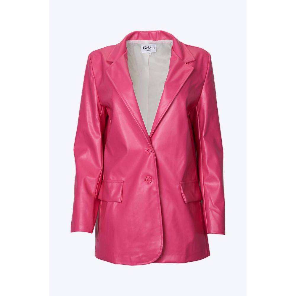 NEW GOLDIE LONDON oversized single-breasted vegan leather blazer in hot pink
